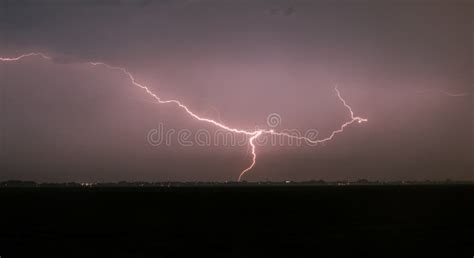 Powerful Lightning Strike At Night In Heavy Rain Stock Photo Image Of