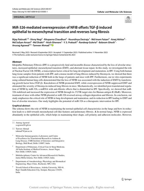 MiR 326 mediated overexpression of NFIB offsets TGF β induced