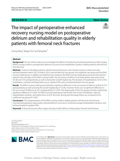 Pdf The Impact Of Perioperative Enhanced Recovery Nursing Model On