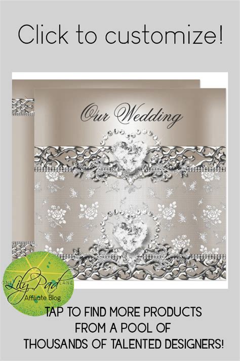 Elegant Wedding Silver Cream Diamond Heart Invitation Zazzle Silver