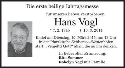 Traueranzeigen Von Hans Vogl Trauer Merkur De