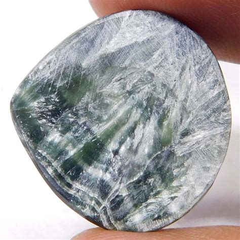 Cts Natural Untreated Green Seraphinite Pear Cabochon Loose