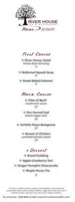 River House Menu | River House Inn & Restaurant