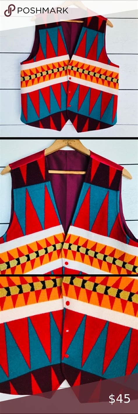 Pendleton Wool Native Tribal Vest Navajo Snap Pendleton Wool