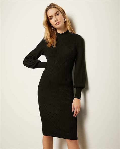 Fitted Mock Neck Sweater Dress Rwandco