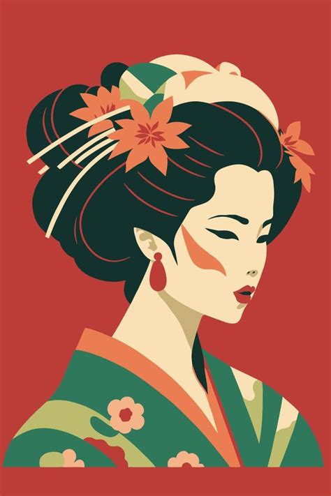 Portrait Japanese Geisha In Kimono Japan Woman In Traditional Floral