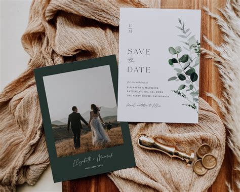 Sage Green Save The Date Template Minimal Photo Wedding Save Etsy