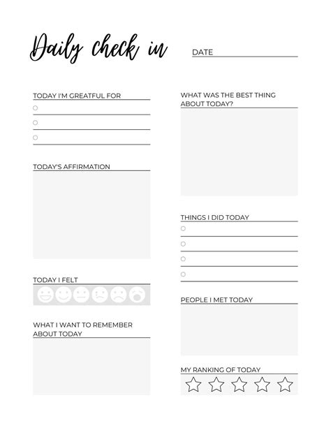 Daily Check In Journal Page Printable Etsy