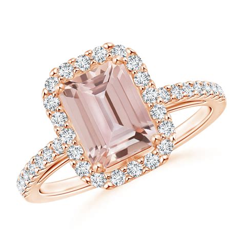 Vintage Inspired Emerald Cut Morganite Halo Ring Angara