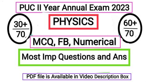 Puc Ii Year Physics Chapter Wise Imp Questions With Answers And