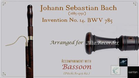 Js Bach Invention 14 Bwv 785 Arranged For Alto Recorder Accompanied