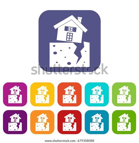 House After Earthquake Icons Set Vector Stock Vector Royalty Free