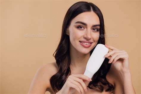 Beauty Portrait Of Half Naked Woman With Soft Healthy Skin Applying