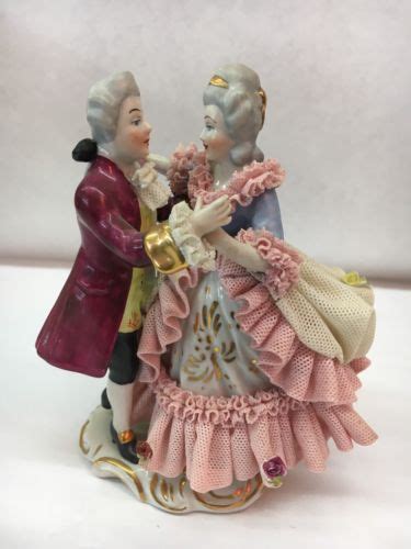 Vintage Dresden Porcelain Lace Figurine Dancing Couple Great