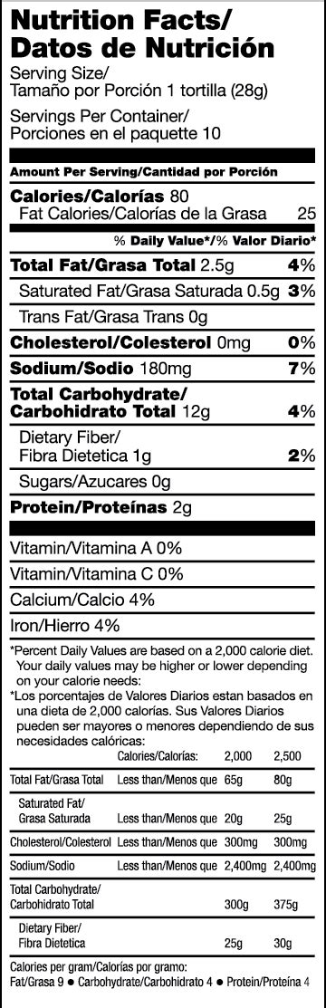 Frescados Taco Nutritional Facts - Frescados Tortillas