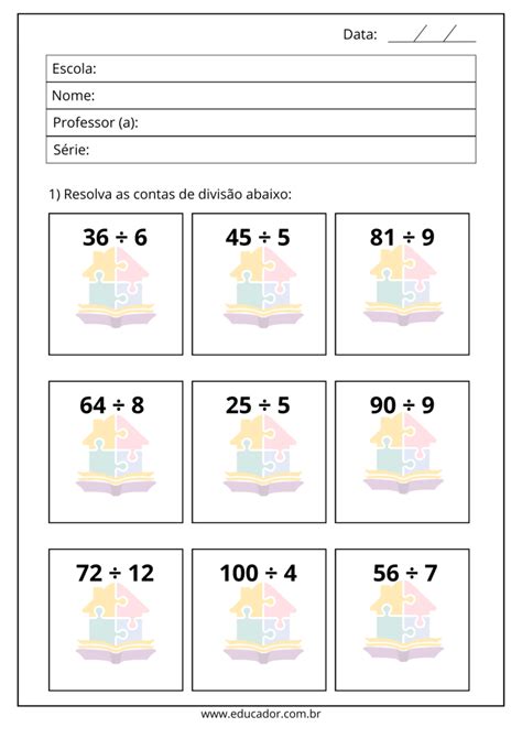 Atividade De Divisão 5º Ano Folha Com Continhas Para Imprimir