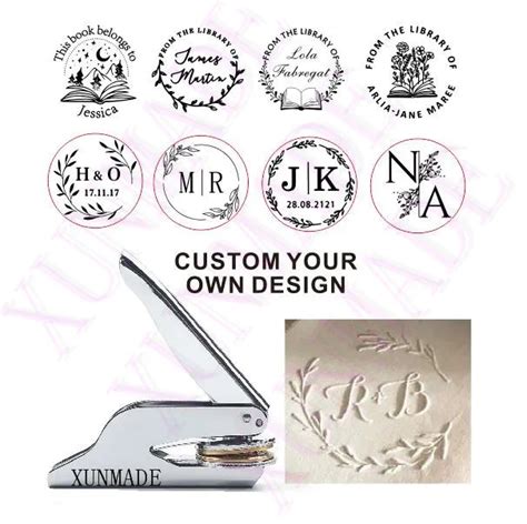 Custom Initials Embosser Stamp Book Embosser Personalized Wedding