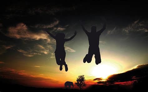 Wallpaper Sunlight People Sunset Night Sky Jumping Silhouette