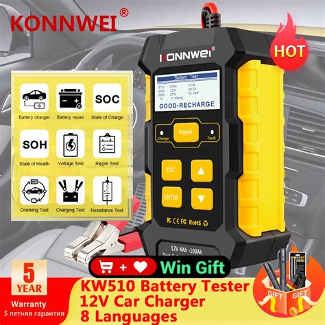 Comprobador De Pilas Launch Tools KONNWEI Cargador De Coche 12V KW510