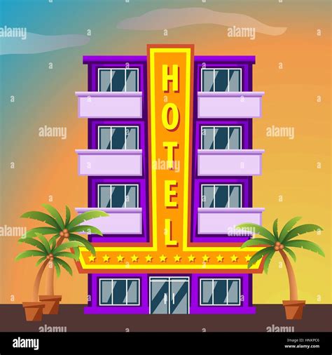 Hotel On City Landscape Modern Hotel Building Flat Style Vector