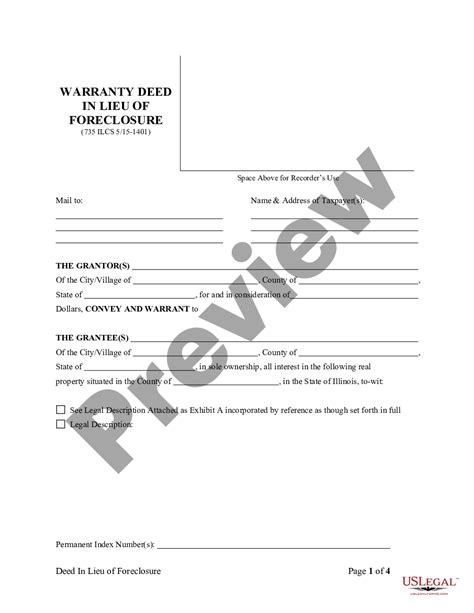 Naperville Illinois Warranty Deed In Lieu Of Foreclosure Deed Lieu