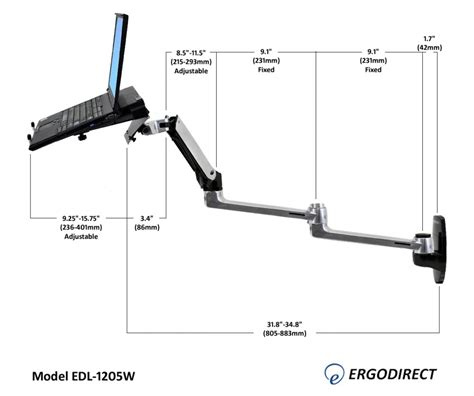 Long Reach Wall Mounted Laptop Arm Edl 1205w