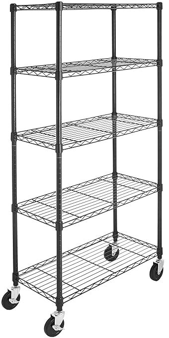 Amazonbasics 5 Shelf Shelving Casters Alloy Steel Metal Organizer