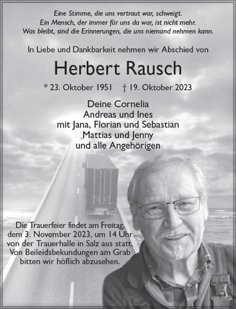 Traueranzeigen Von Herbert Rausch Vrm Trauerde