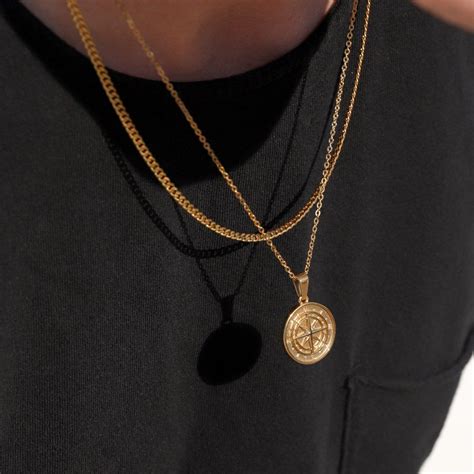 K Gold Compass North Star Pendant Chain Mens Compass Etsy Collar