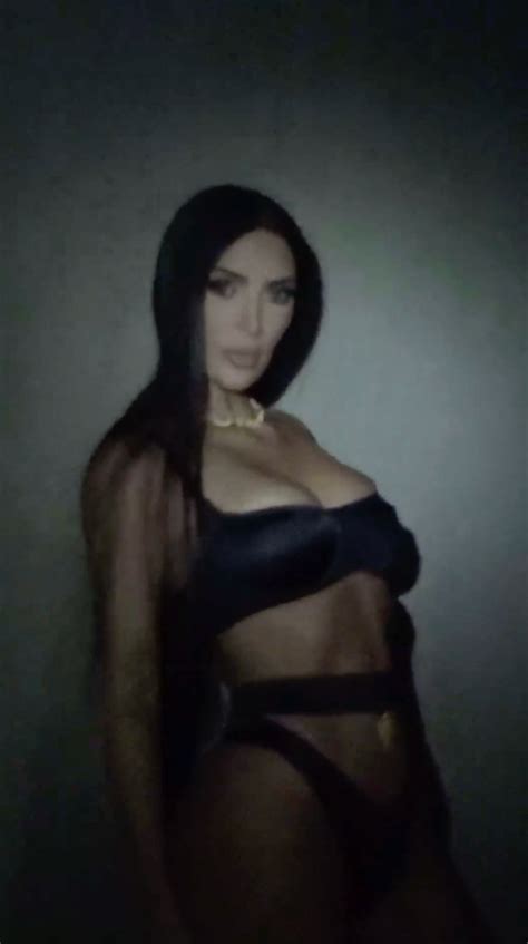 Kim Kardashian Strips Down To Just Black Satin Underwear And Flaunts