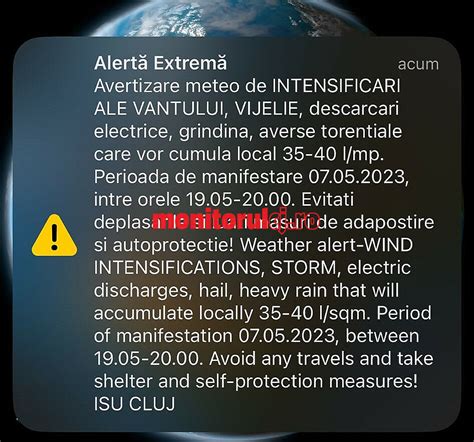 Mesaje Ro Alert Emise N Cluj Cod Portocaliu De Furtun N Mai Multe