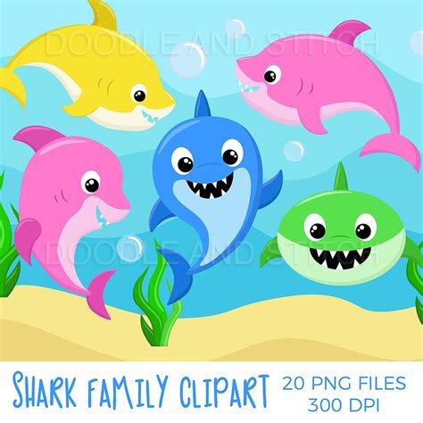 Shark Family Clipart Set Baby Shark Clipart Designs Shark | Etsy