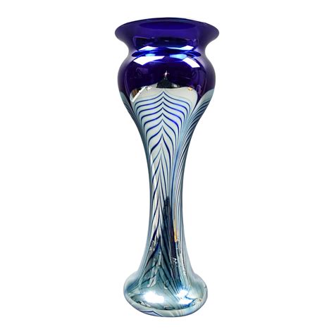 Correia Signed Vintage 1979 Large Cobalt Blue Pulled Feather Art Glass Vase Chairish