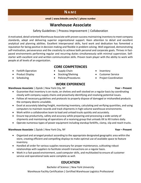 Warehouse Associate Resume Example And Guide Zipjob