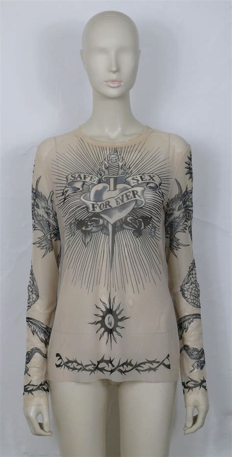 Jean Paul Gaultier Vintage Safe Sex For Ever Tattoo Sheer Mesh Top