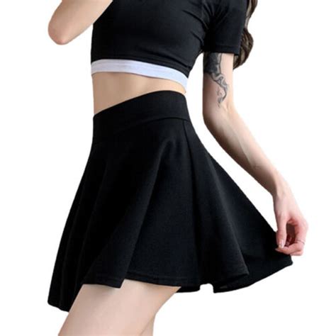 Lady Stretch Flared Pleated Mini Skater Skirt With Shorts High Waist A