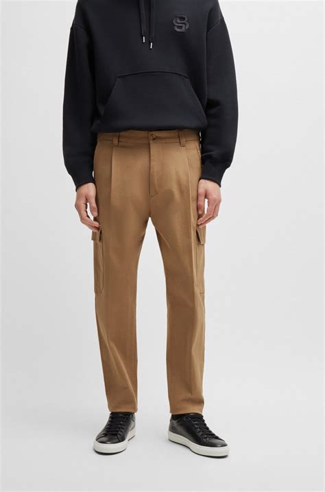 Boss Tapered Fit Cargo Trousers In Herringbone Stretch Cotton