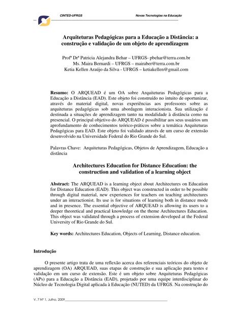 Pdf Arquiteturas Pedag Gicas Para A Educa O A Dist Ncia