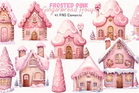 Frosted Pink Gingerbread House Cliparts Collection