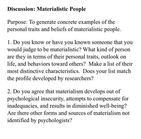 Solved Discussion Materialistic People Purpose To Generate