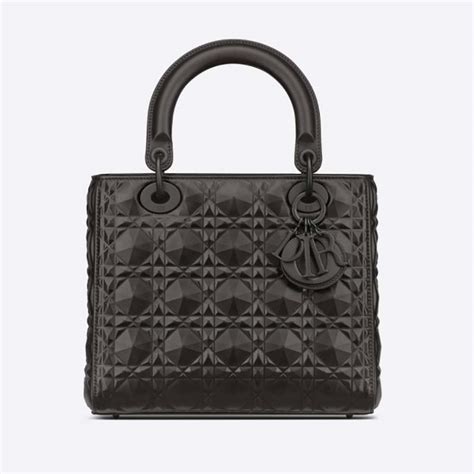 Dior Women Medium Lady Dior Bag Black Cannage Calfskin With Diamond Motif