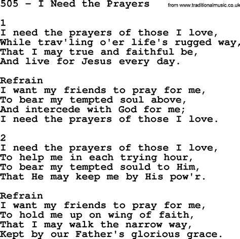 Adventist Hymnal Song 505 I Need The Prayers With Lyrics Ppt Midi