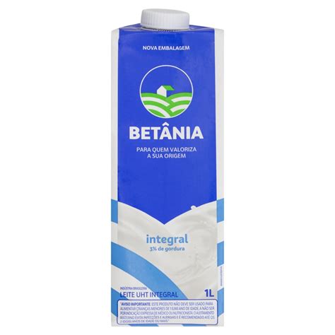 Leite uht integral betânia caixa tampa 1L no Shoptime