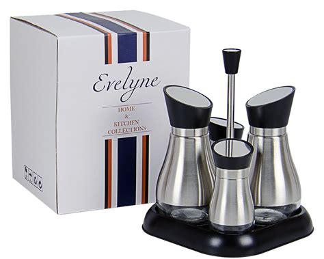 Evelyne Stainless Steel Oil Vinegar Dispensers Salt Pepper Shakers