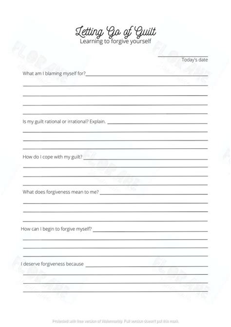 Letting Go Of Guilt Forgiveness Worksheet Printable Etsy