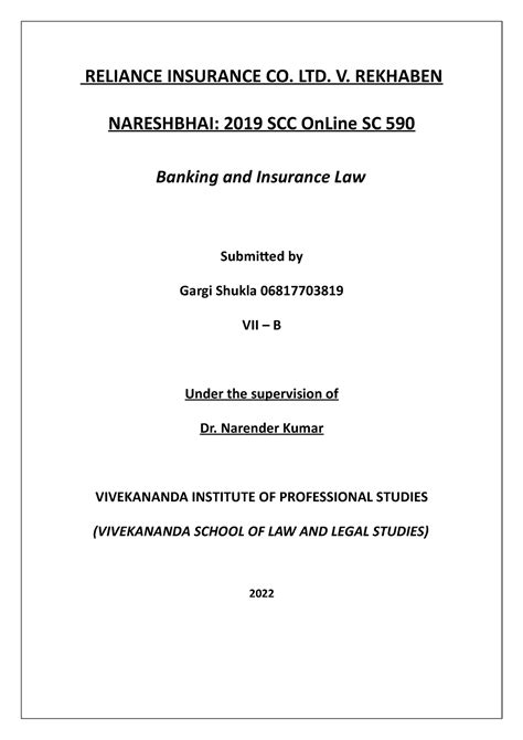 Reliance Insurance Co Ltd V Rekhaben Nareshbha Reliance Insurance Co Ltd V Rekhaben