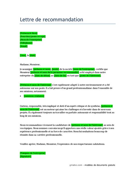 Lettre De Recommandation Type Format Word Pdf Images