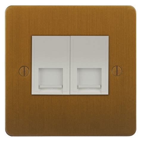 Focus Sb Ambassador Aba252w 2 Gang Slave Telephone Socket In Bronze Antique With White Inserts