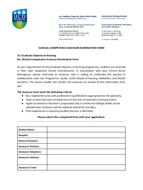 Fillable Online Clinical Competence Assessor Nomination Form E Version