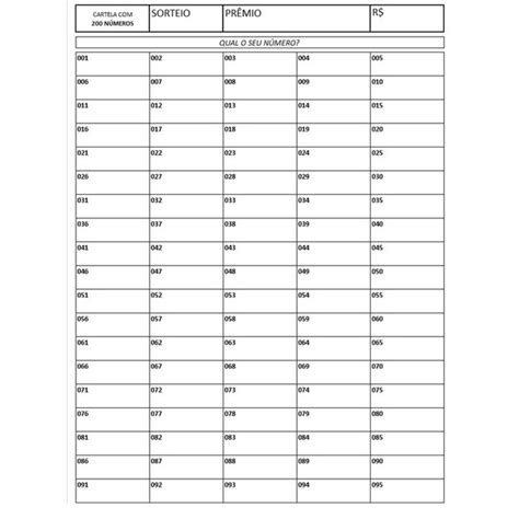 Kit Cartelas De Rifa Nomes E Cartela Da Sorte
